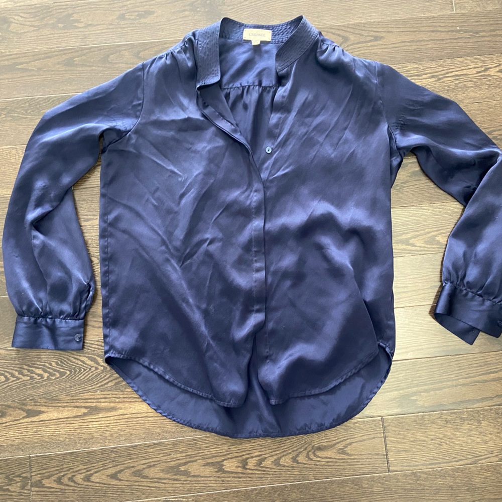 L’Agence Midnight Blue S/P 100% Silk Blouse